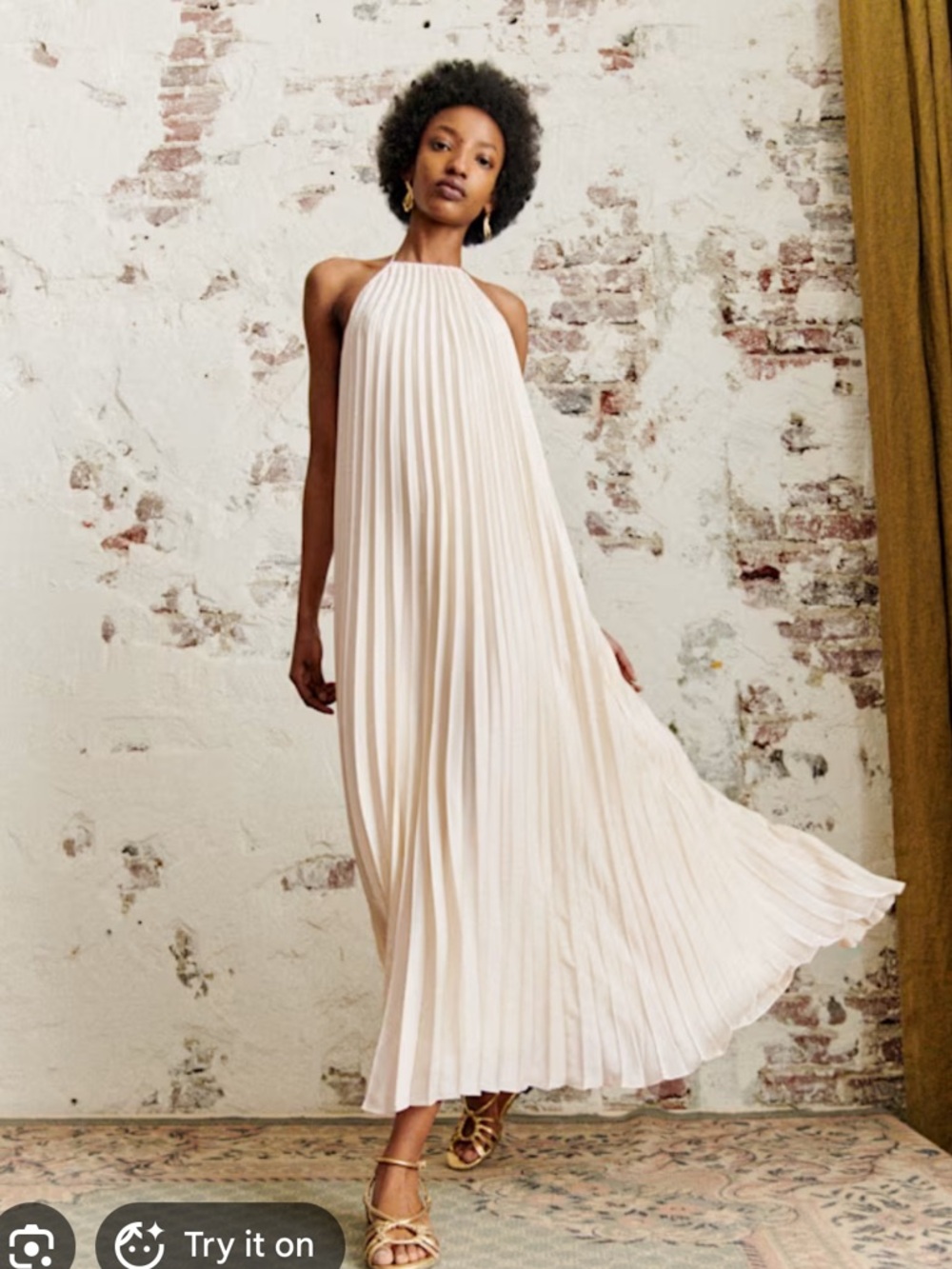 NWT Sezane Pleated Halter Maxi Dress in Ecru